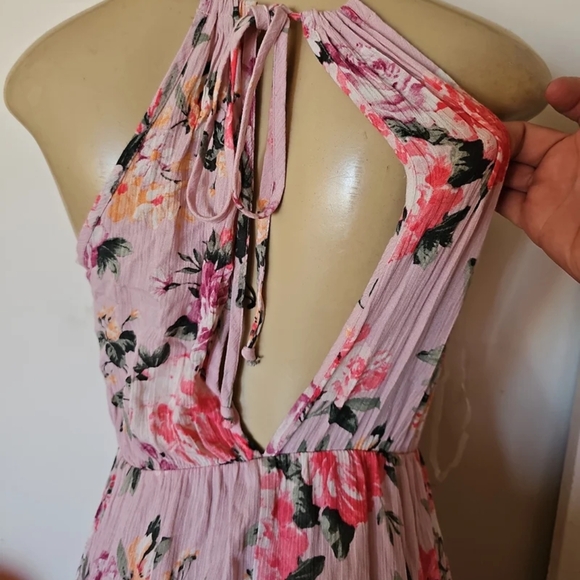 The Vintage Shop Pink Maxi Sundress Plunge Neckline - Picture 5 of 6